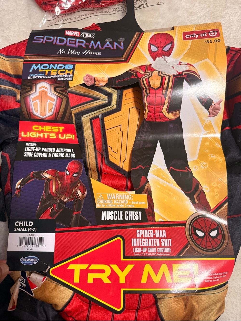 NEW- Marvel Spider-Man No Way Home Suit Light-Up Child Costume sz Small (4-7)